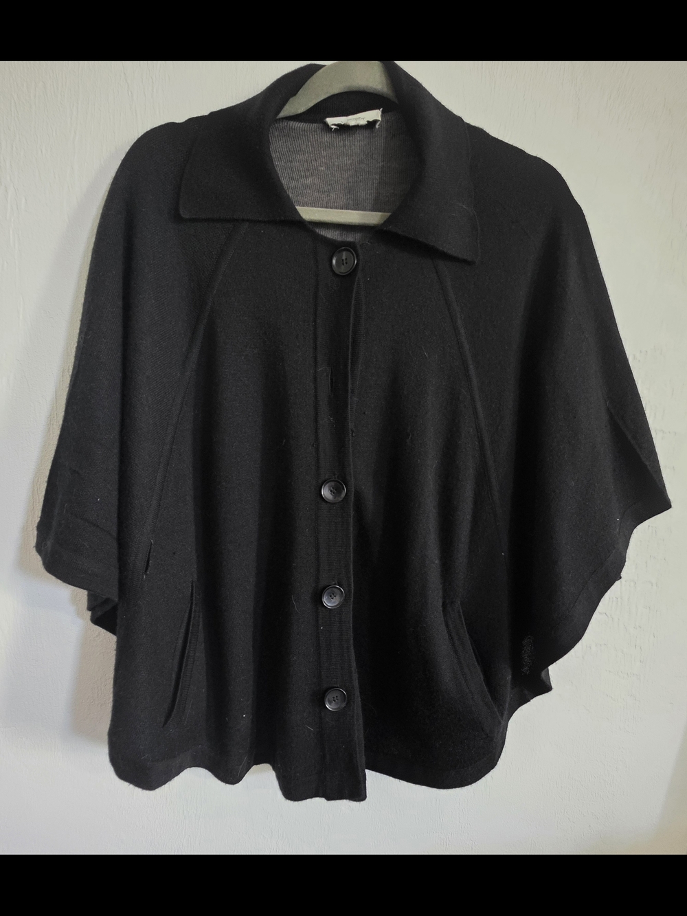 LOFT black knit button-front capelet poncho.